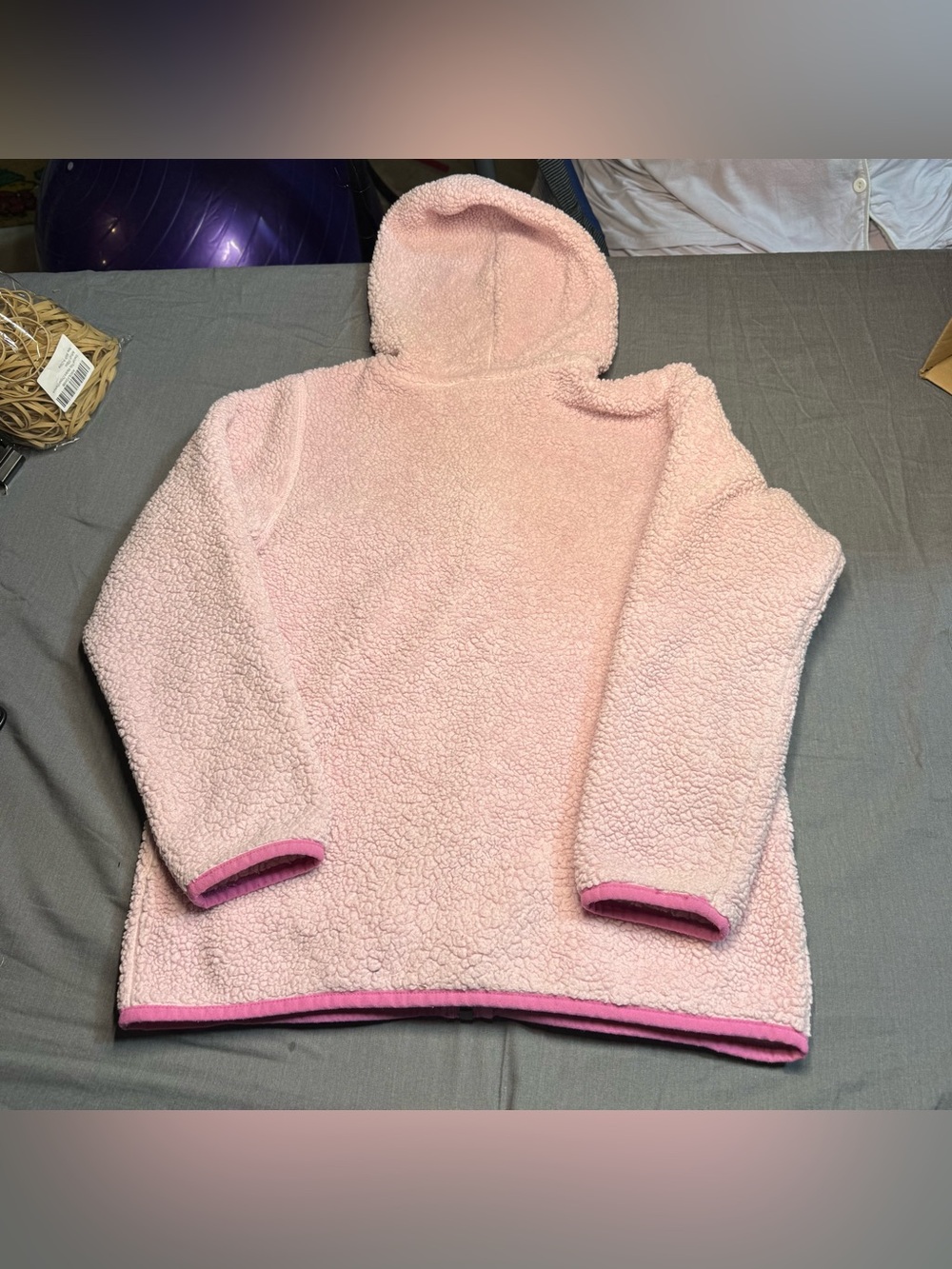 Hanna Andersson Pink Sherpa Hooded Zip Jacket with Hot Pink Trim - Picture 3 of 3